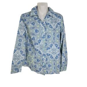 Chicos Womens Blouse Size 1 Medium Wrinkle Resistant Long Sleeves Green Paisley